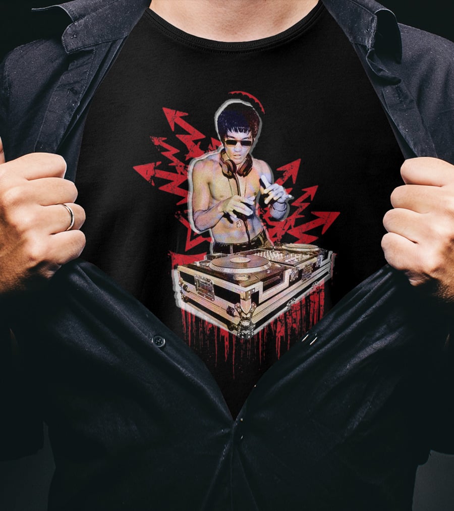 Psycho Bruce Dj Mixing Beats With Red Arrow Background T-Shirt