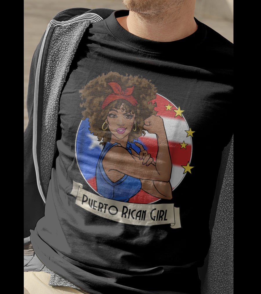 Puerto Rican Girl Strong Pride With Puerto Rico Flag And Stars T-Shirt
