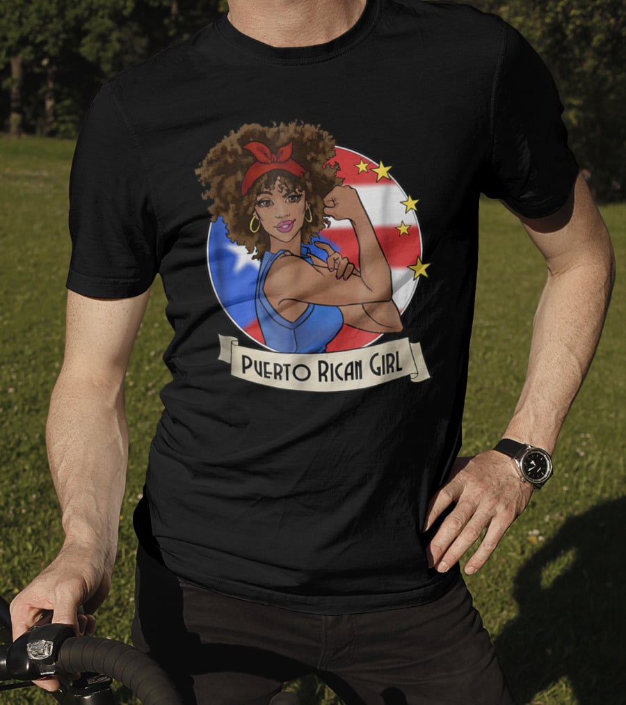 Puerto Rican Girl Strong Pride With Puerto Rico Flag And Stars T-Shirt