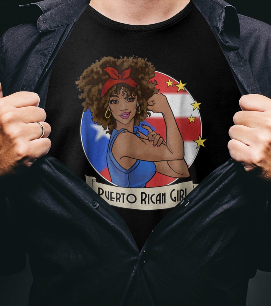Puerto Rican Girl Strong Pride With Puerto Rico Flag And Stars T-Shirt