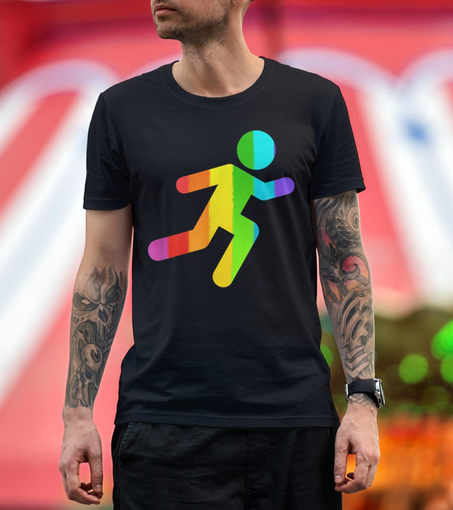 Rainbow Stick Figure Running T-Shirt