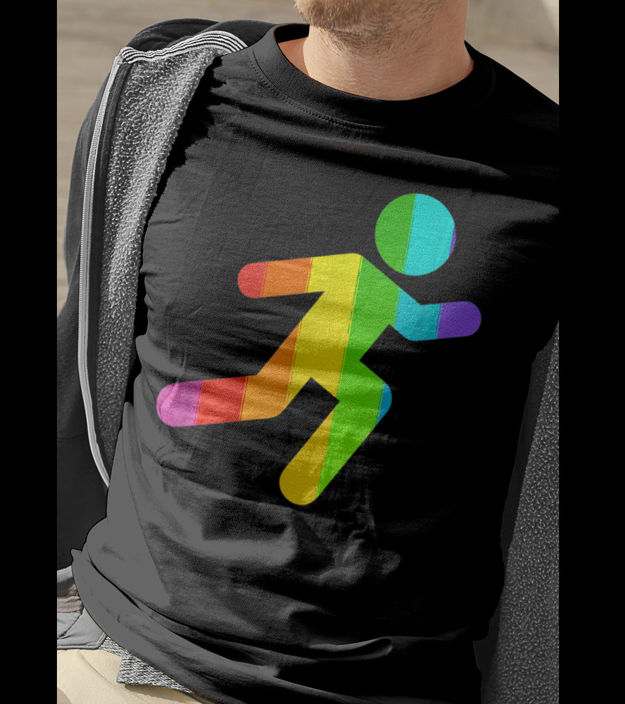 Rainbow Stick Figure Running T-Shirt