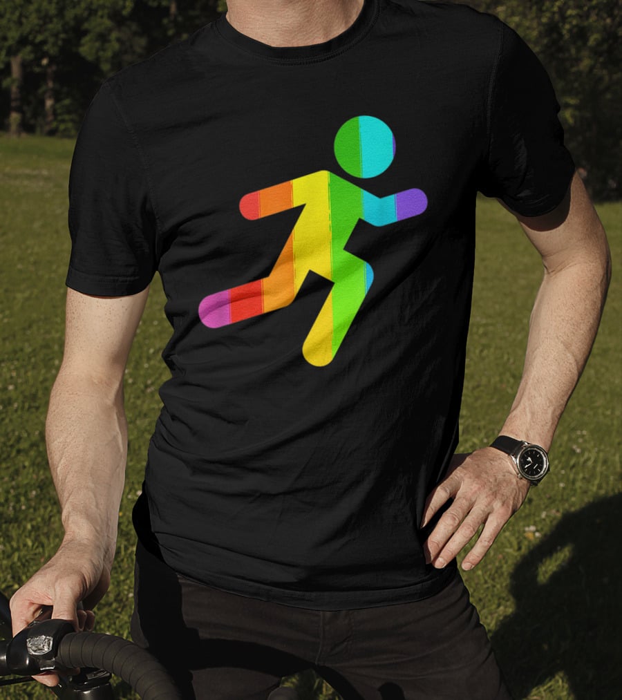 Rainbow Stick Figure Running T-Shirt