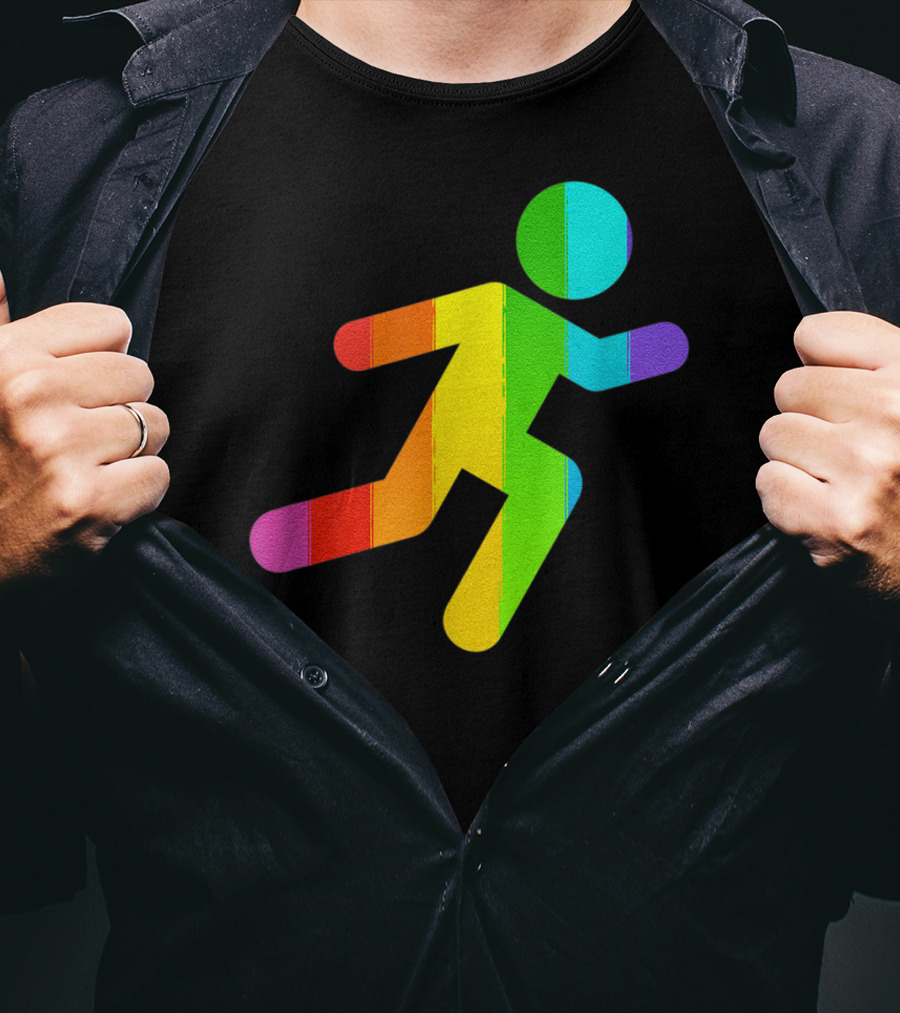 Rainbow Stick Figure Running T-Shirt