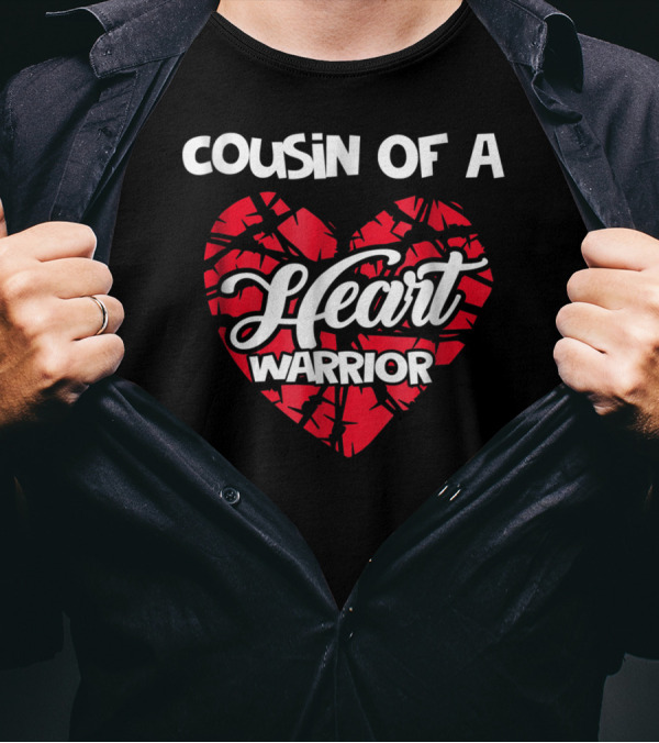 Cousin Of A Heart Warrior Red Ribbon Heart Support T-Shirt