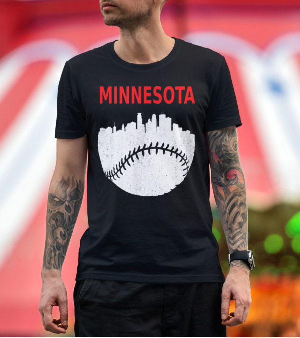 Premium T-Shirt: Minnesota Baseball Minneapolis Cityscape Retro Vin T-Shirt Minnesota Baseball Minneapolis Cityscape Retro Vin T-Shirt