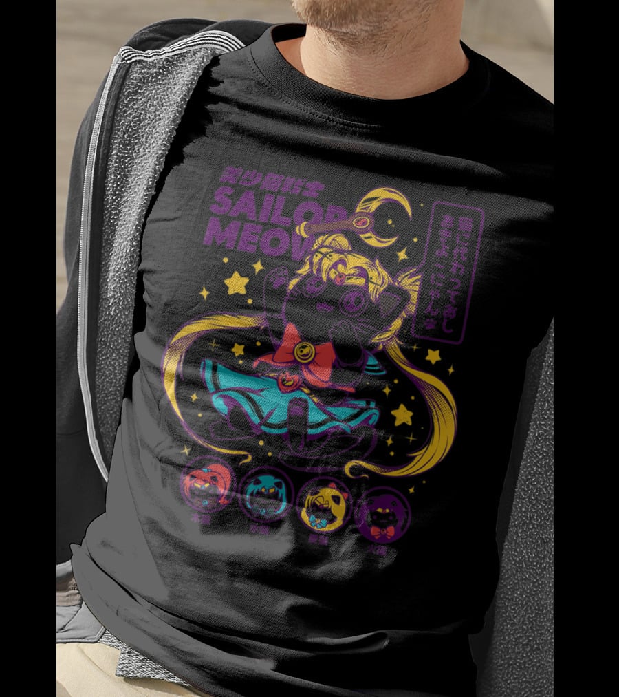 Sailor Meow Moon Anime Cat With Stars And Symbols T-Shirt
