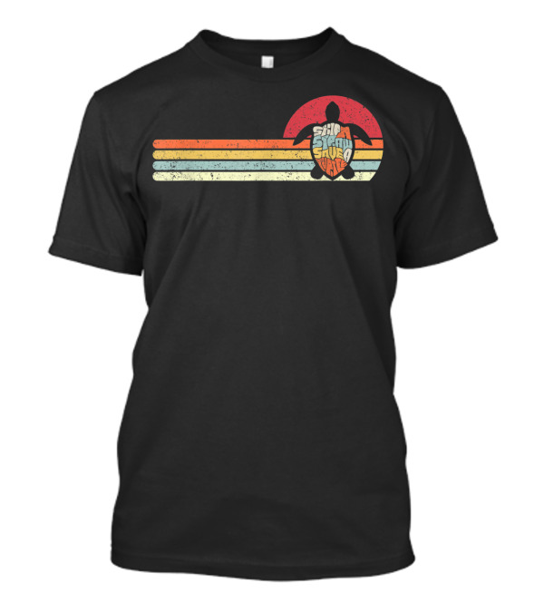 Skip A Straw Save The Turtles Retro Sunset T-Shirt