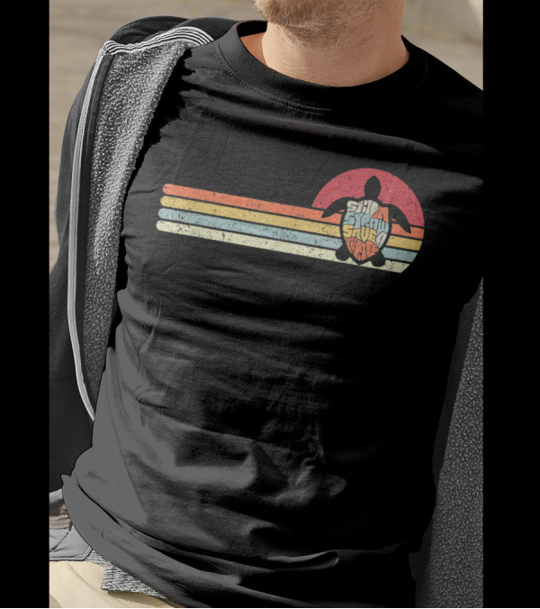 Skip A Straw Save The Turtles Retro Sunset T-Shirt