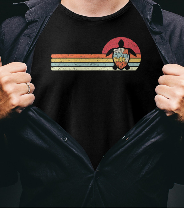 Skip A Straw Save The Turtles Retro Sunset T-Shirt