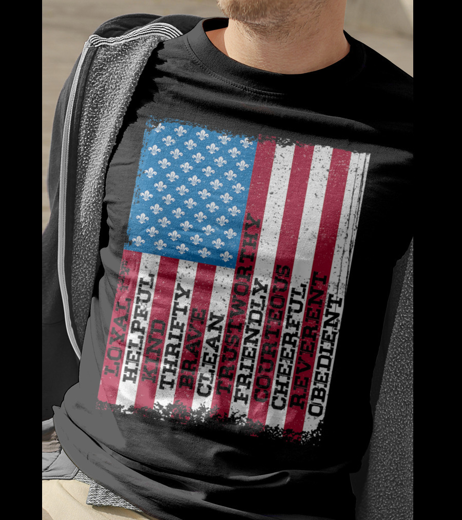 Patriotic Scout Law Traits With US Flag T-Shirt