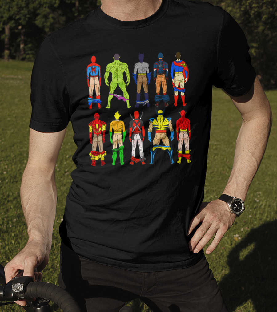Superhero Butts Avengers DC Comics Parody Action Heroes 4 T-Shirt