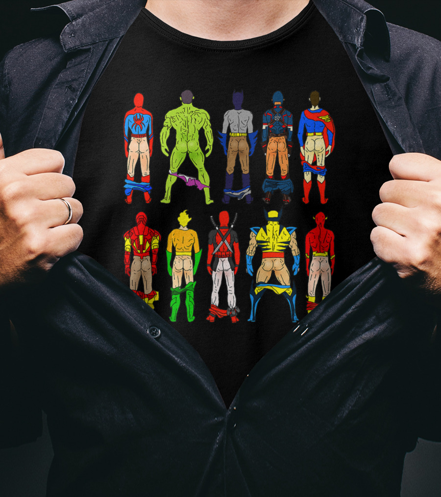 Superhero Butts Avengers DC Comics Parody Action Heroes 4 T-Shirt