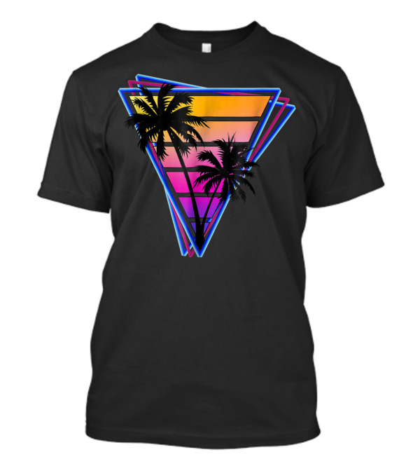 Synthwave Triangle Neon Sunset Palm Trees T-Shirt