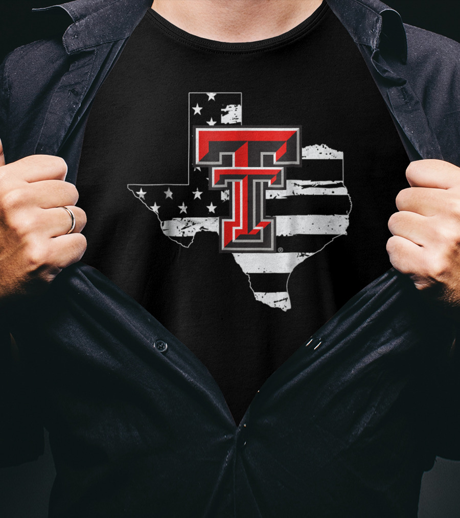 Texas Tech Red Raiders American Flag Texas Outline T-Shirt