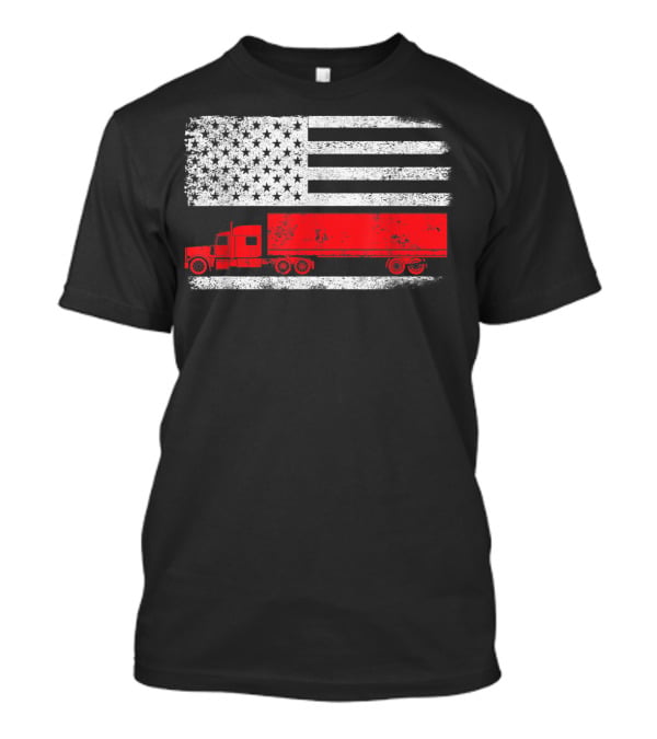 USA Flag American Trucker Red Semi Truck T-Shirt