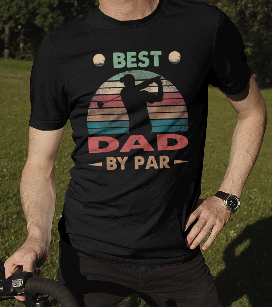 Best Dad By Par Vintage Golf Silhouette Retro Stripes T-Shirt