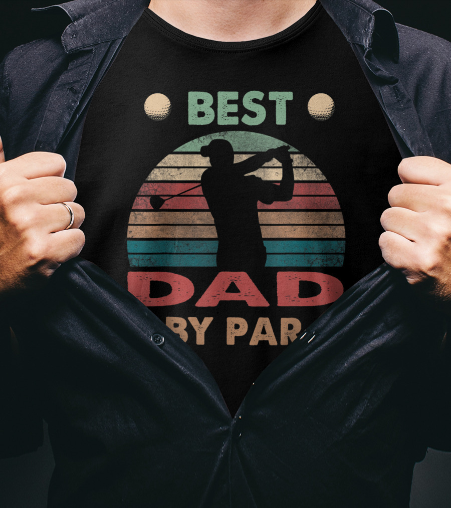 Best Dad By Par Vintage Golf Silhouette Retro Stripes T-Shirt