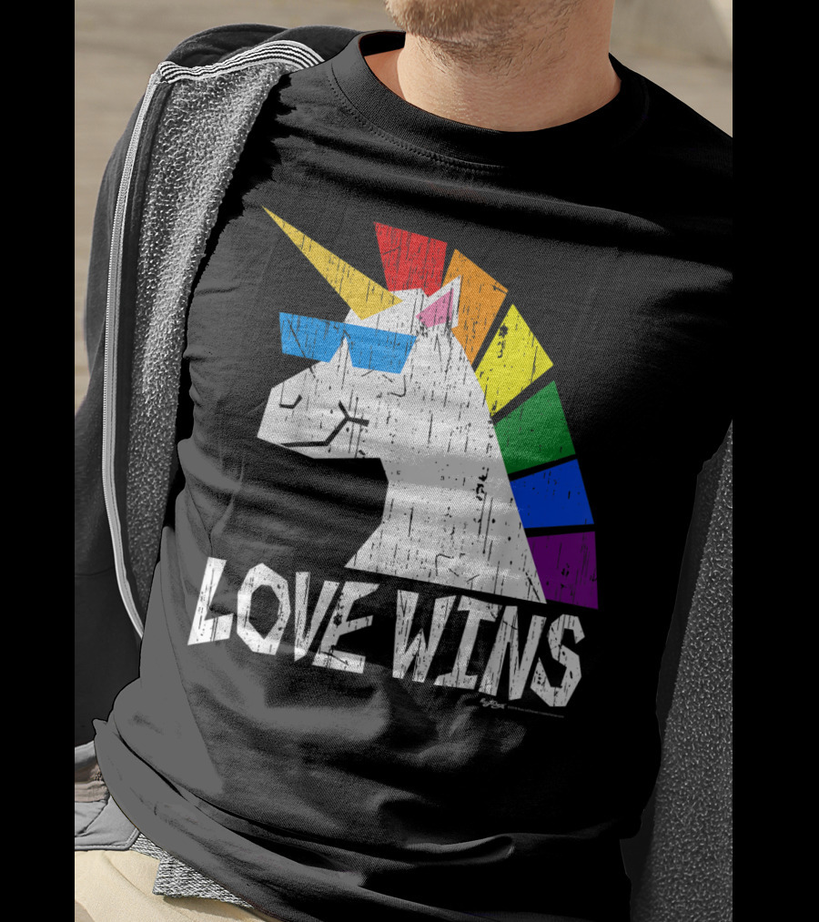 Love Wins Totally Straight Rainbow Unicorn Vintage Gay T-Shirt