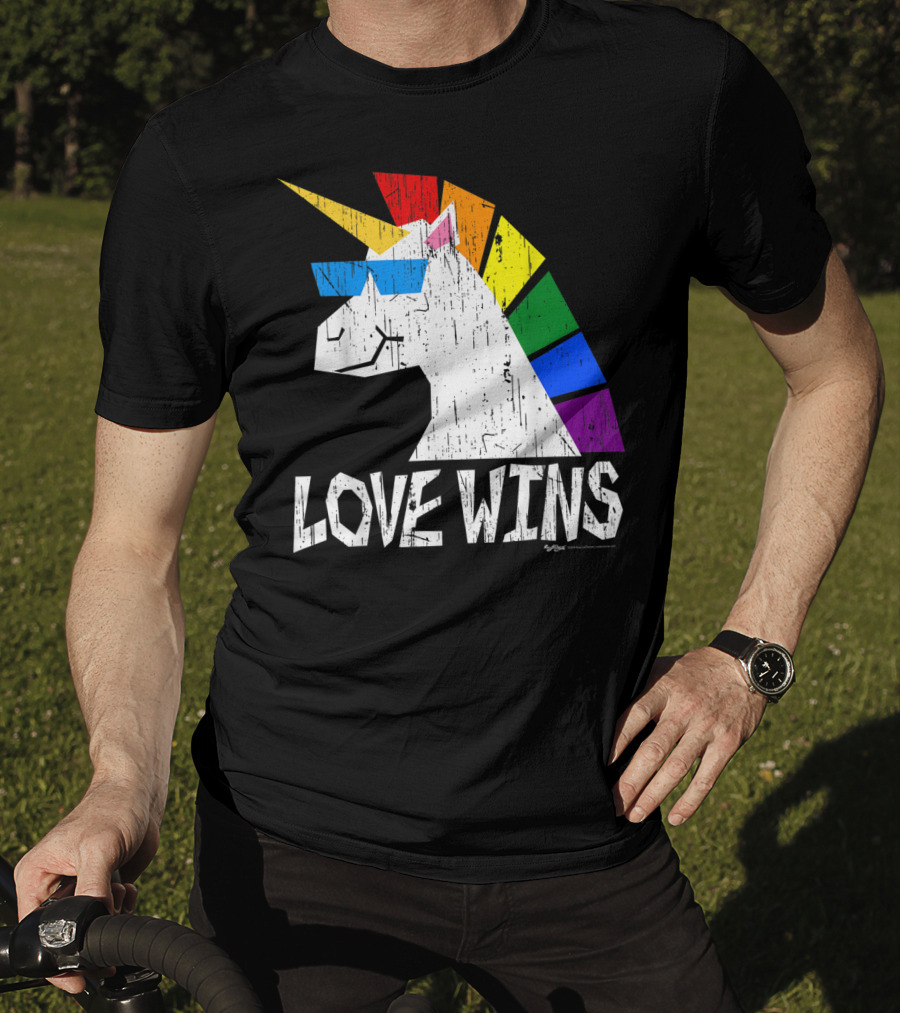 Love Wins Totally Straight Rainbow Unicorn Vintage Gay T-Shirt