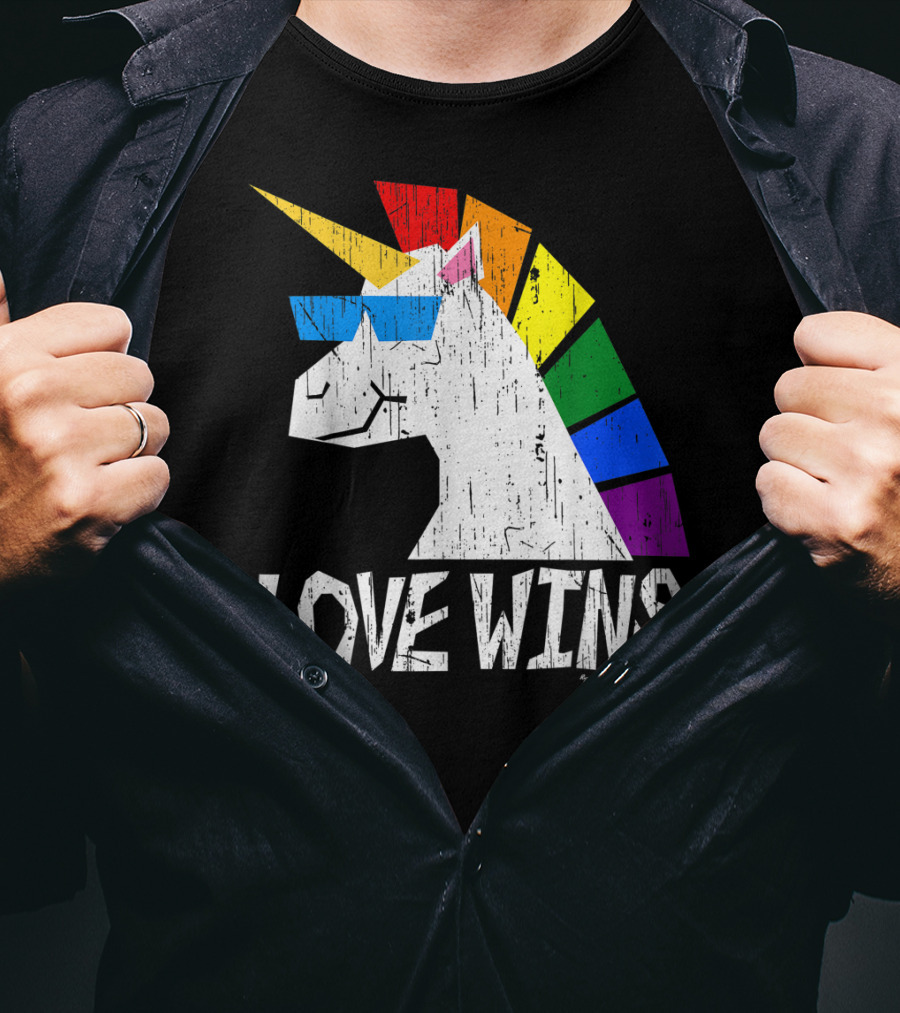 Love Wins Totally Straight Rainbow Unicorn Vintage Gay T-Shirt