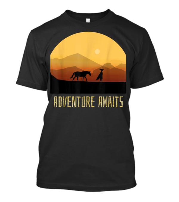 Adventure Awaits Sunset Man Horse Mountains T-Shirt