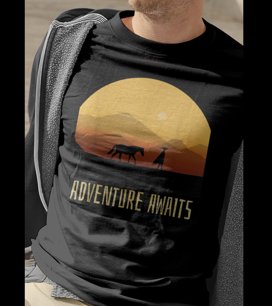 Adventure Awaits Sunset Man Horse Mountains T-Shirt