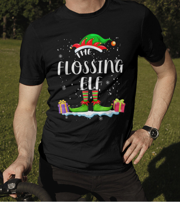 The Flossing Elf Christmas Snowflakes And Gifts Holiday Family T-Shirt