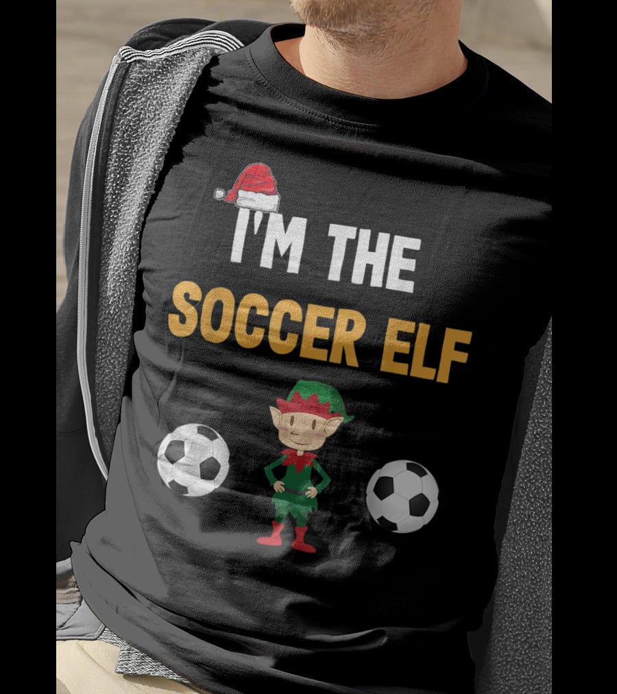 I'M THE SOCCER ELF Santa Hat Footballs T-Shirt