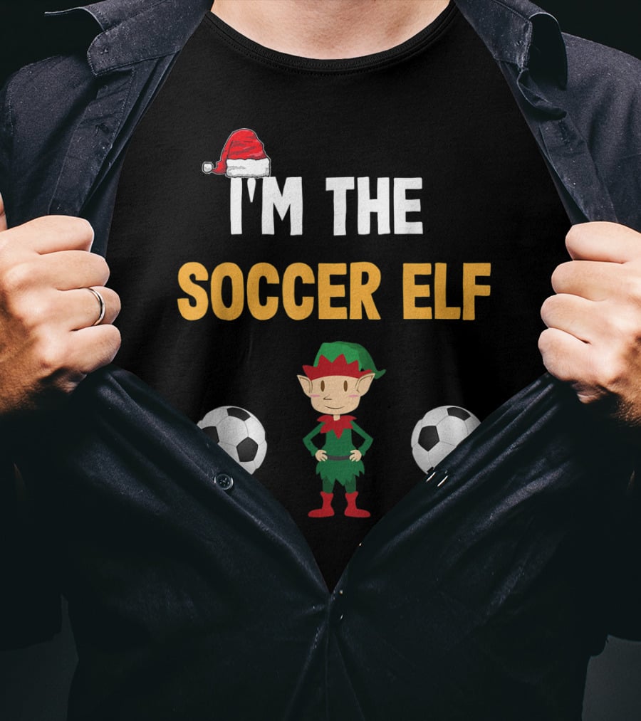 I'M THE SOCCER ELF Santa Hat Footballs T-Shirt