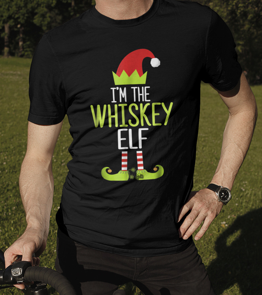 I'm The Whiskey Elf Christmas Family Elf Hat And Striped Shoes T-Shirt