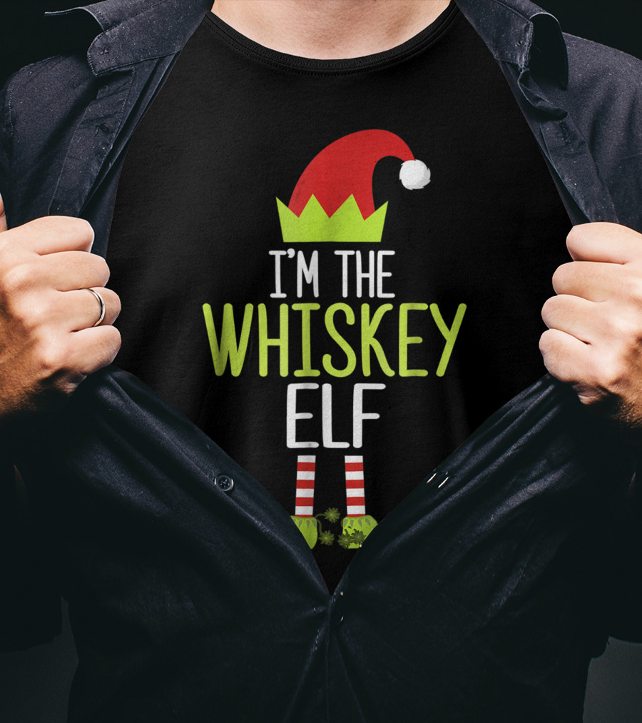 I'm The Whiskey Elf Christmas Family Elf Hat And Striped Shoes T-Shirt
