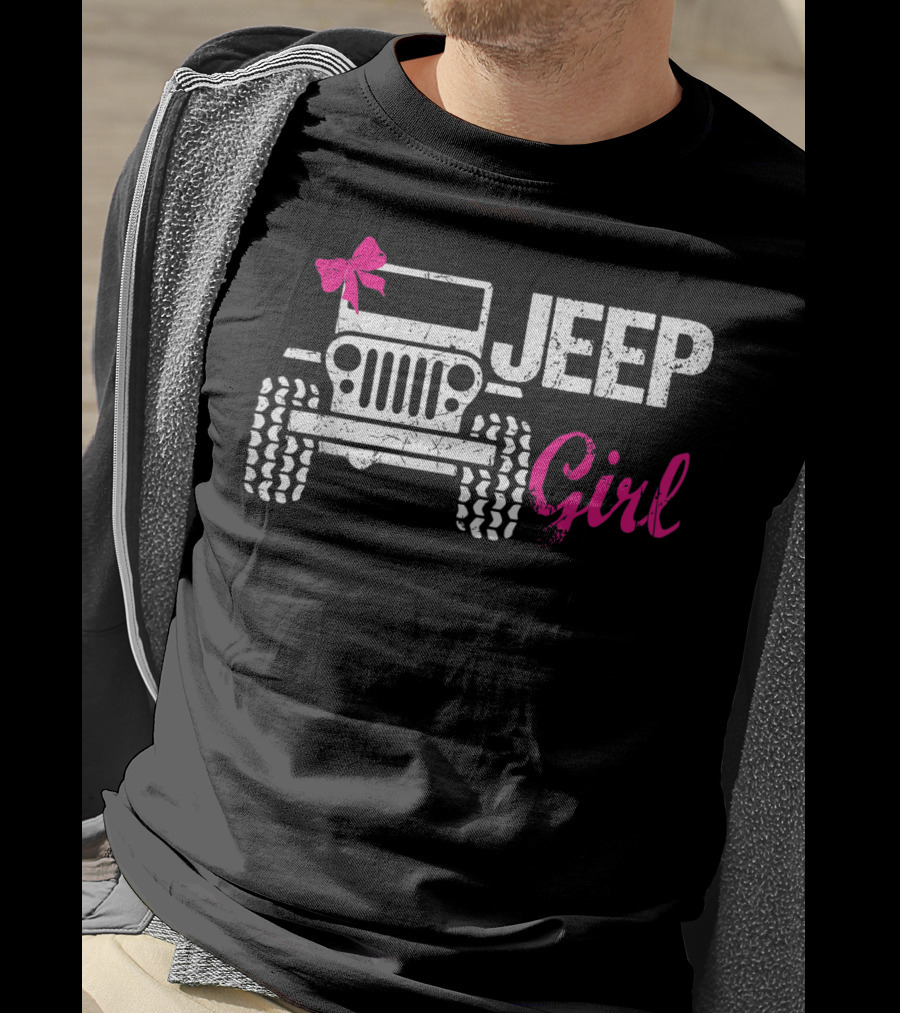 Jeep Girl Offroad Funny Men Women Kids Jeeps's With Pink Bow T-Shirt