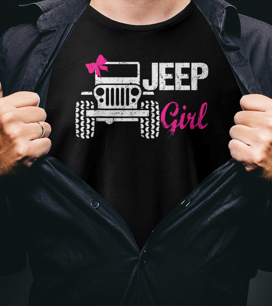 Jeep Girl Offroad Funny Men Women Kids Jeeps's With Pink Bow T-Shirt
