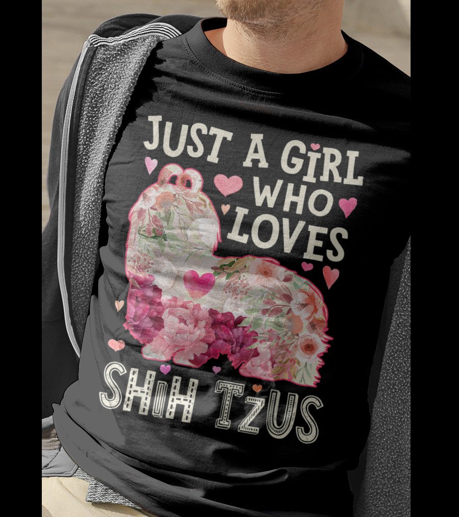 Just A Girl Who Loves Shih Tzus Floral Heart T-Shirt