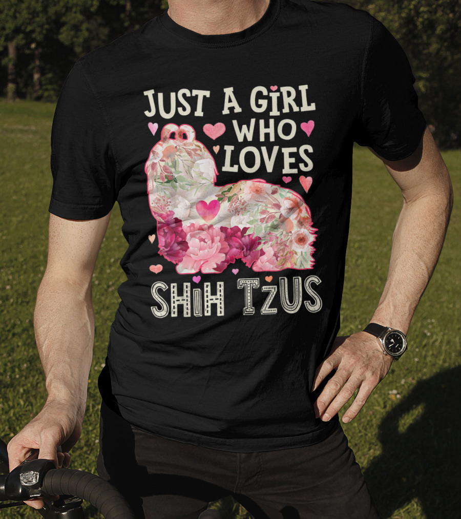 Just A Girl Who Loves Shih Tzus Floral Heart T-Shirt