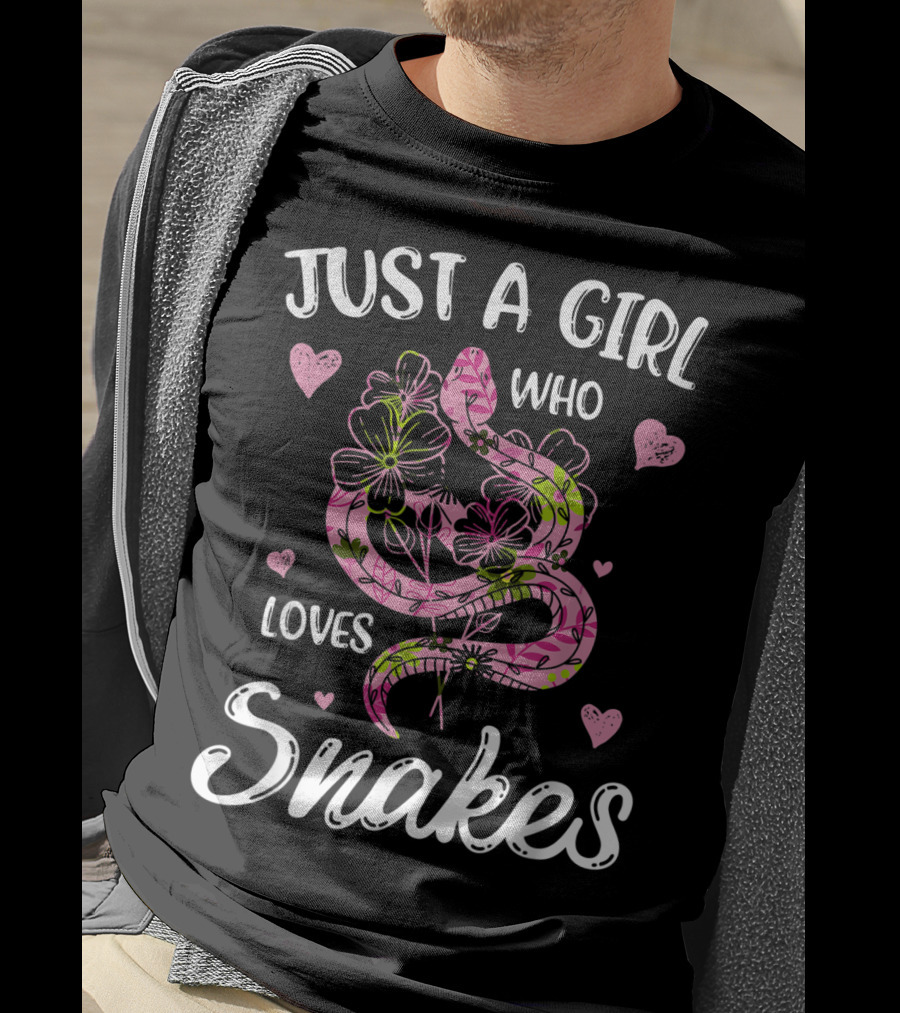 Just A Girl Who Loves Snakes With Pink Floral Snake T-Shirt