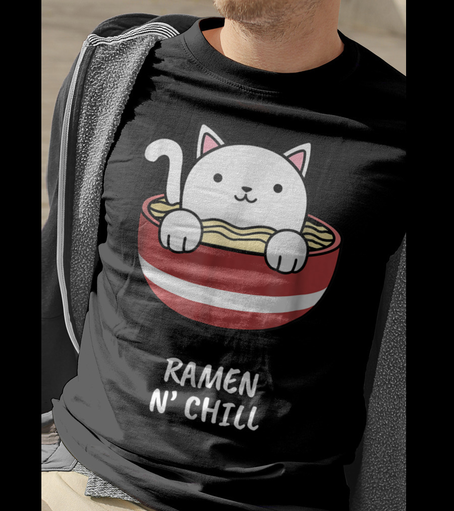 Kawaii Japanese Anime Cat Ramen N' Chill Kids Girl T-Shirt