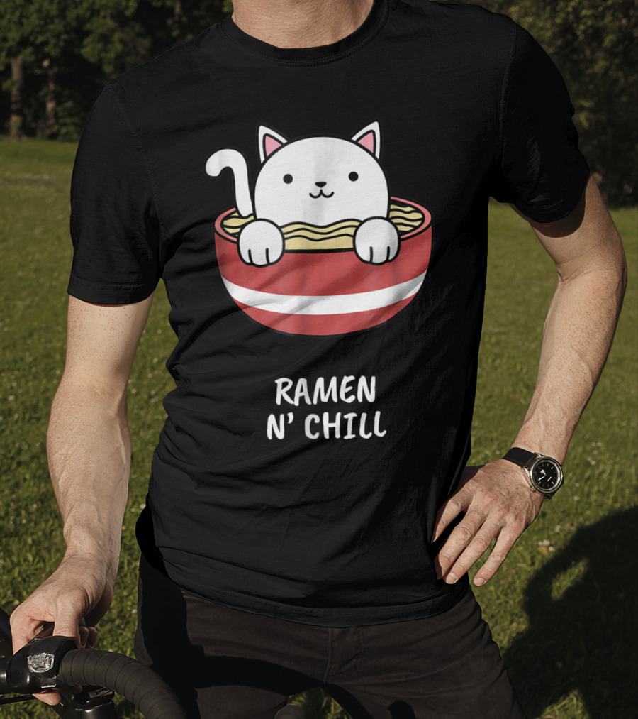 Kawaii Japanese Anime Cat Ramen N' Chill Kids Girl T-Shirt