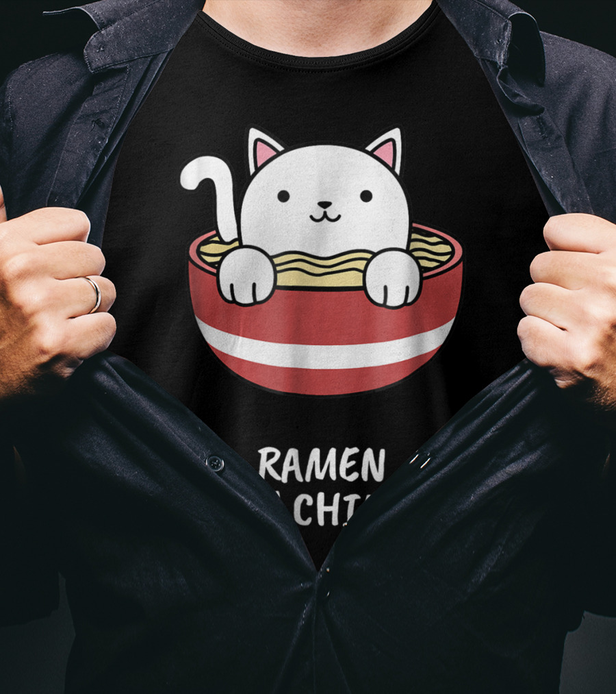 Kawaii Japanese Anime Cat Ramen N' Chill Kids Girl T-Shirt