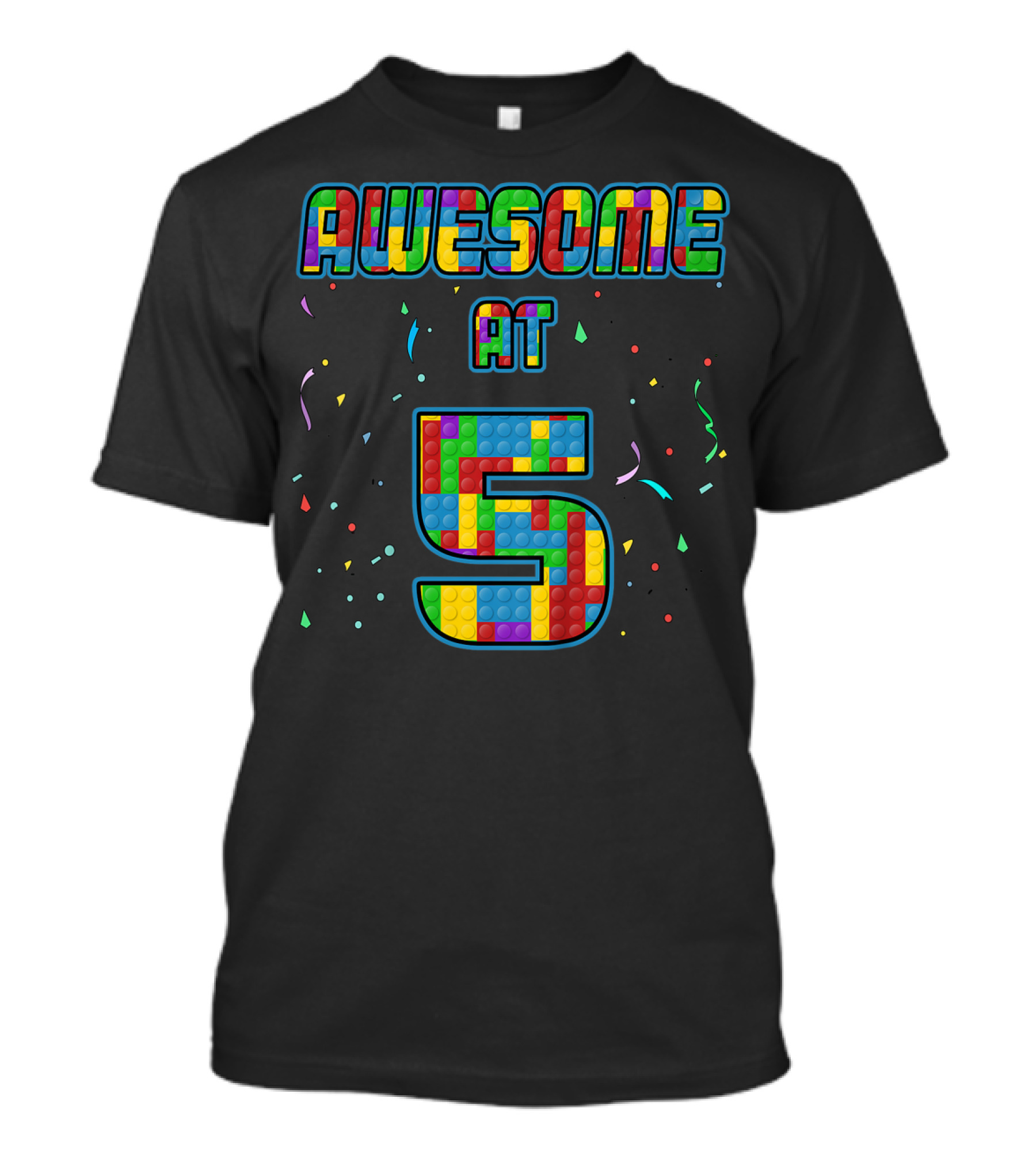 AWESOME AT 5 Kids 5 Years Old Birthday Age Five Blocks T-Shirt