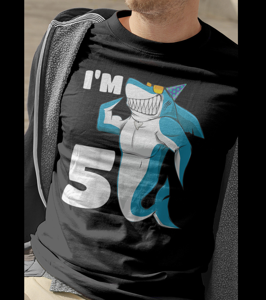I'm 5 Muscle Shark Birthday Party Hat T-Shirt