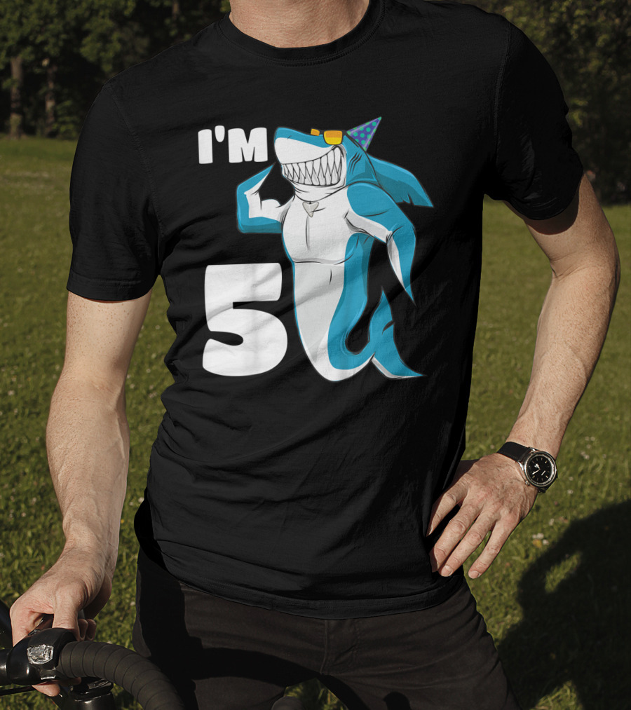 I'm 5 Muscle Shark Birthday Party Hat T-Shirt