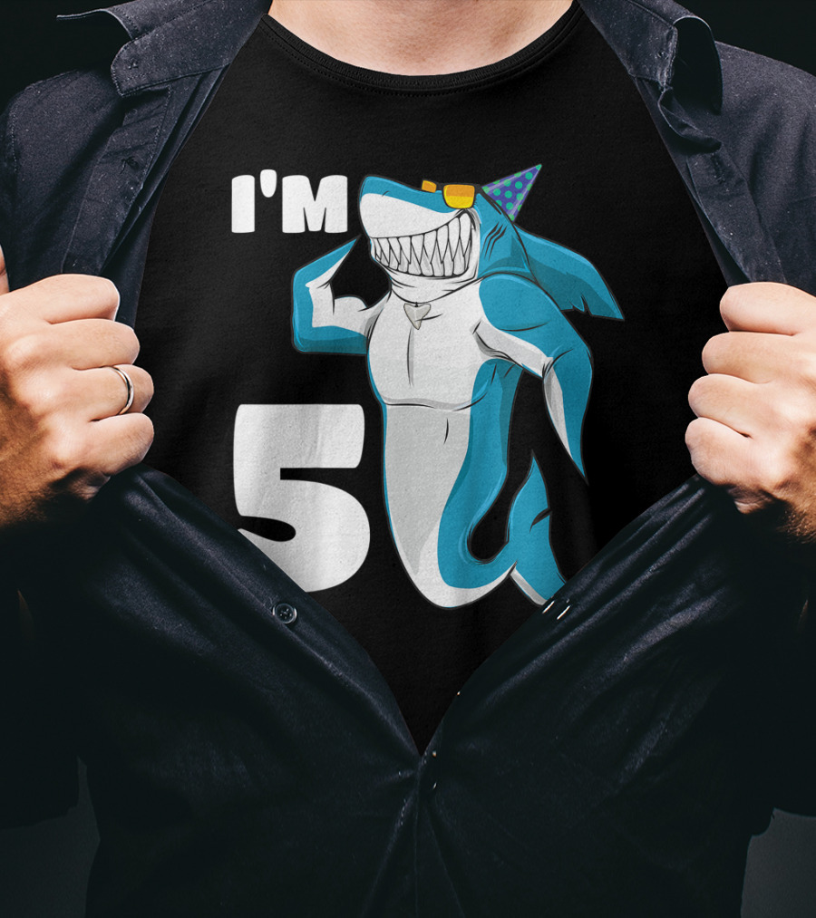 I'm 5 Muscle Shark Birthday Party Hat T-Shirt