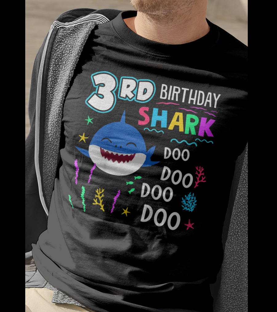 3Rd Birthday Shark Doo Doo Kids Happy 3 Years T-Shirt