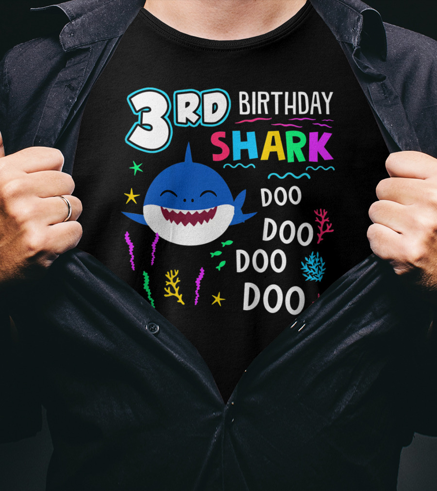 3Rd Birthday Shark Doo Doo Kids Happy 3 Years T-Shirt