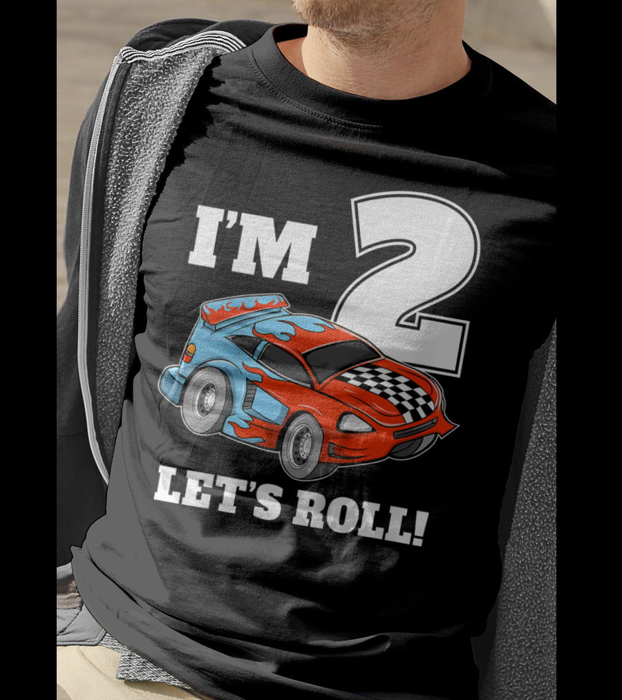 I'm 2 Let's Roll Race Car Kids 2nd Birthday Boy T-Shirt