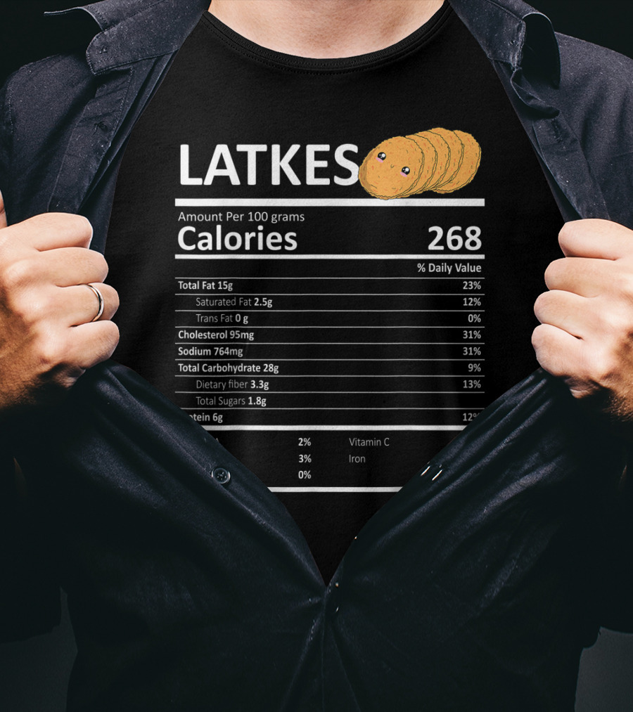 Latkes Nutritional Facts Calories Hanukkah Holiday Humor T-Shirt