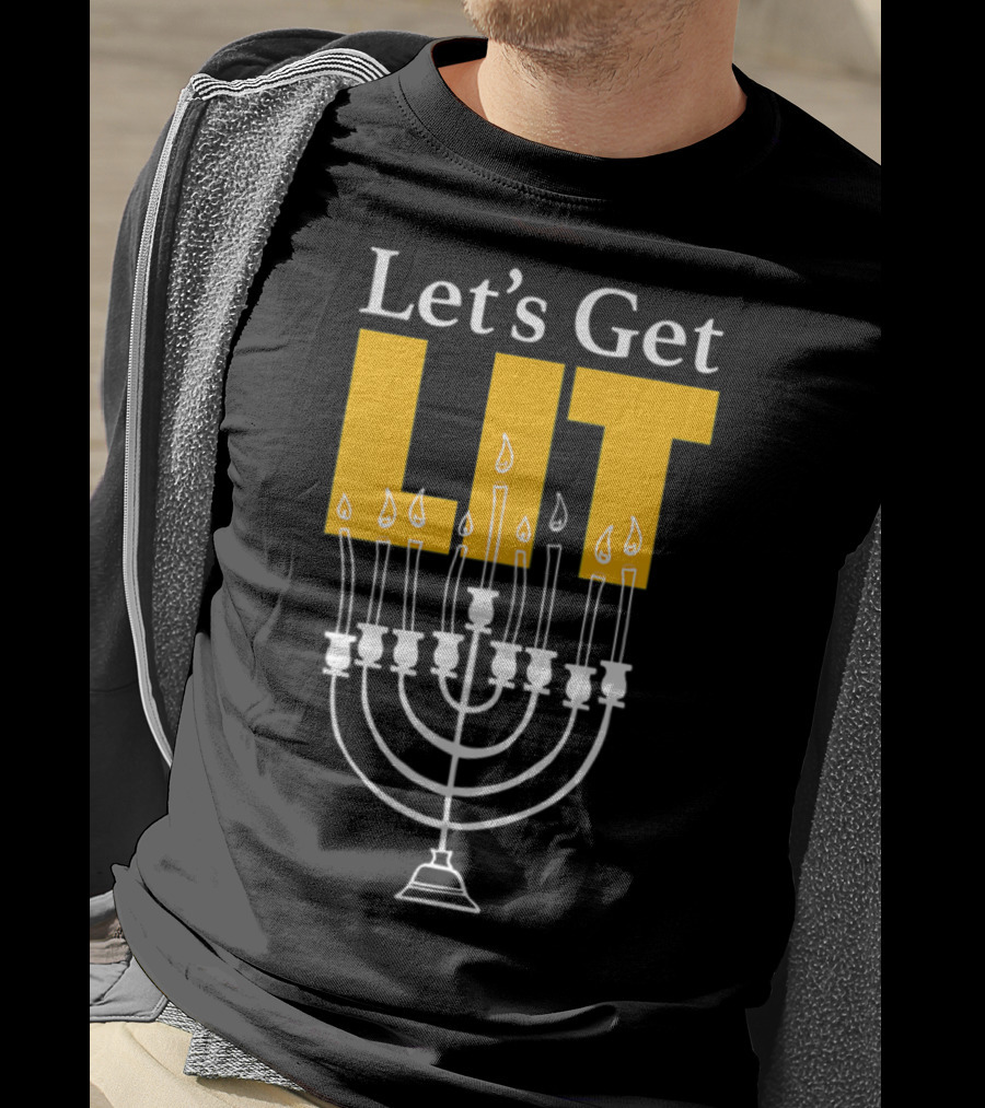 Let's Get Lit Menorah Ladies Kids Lots Hanukkah T-Shirt