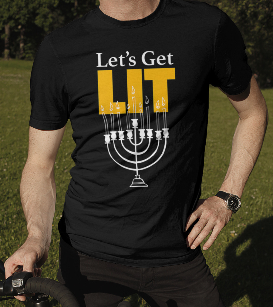 Let's Get Lit Menorah Ladies Kids Lots Hanukkah T-Shirt